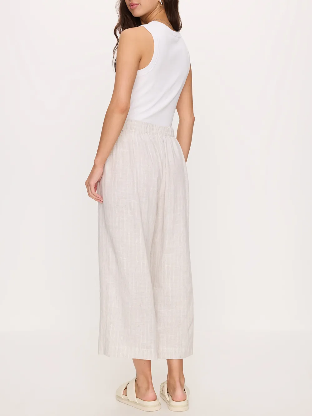 Fine Striped Cropped Wide-Leg Pants