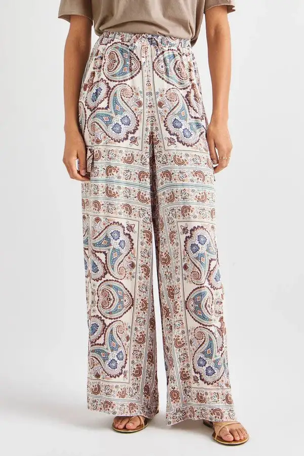 Women's Paisley Print High Waist Wide Leg Pants