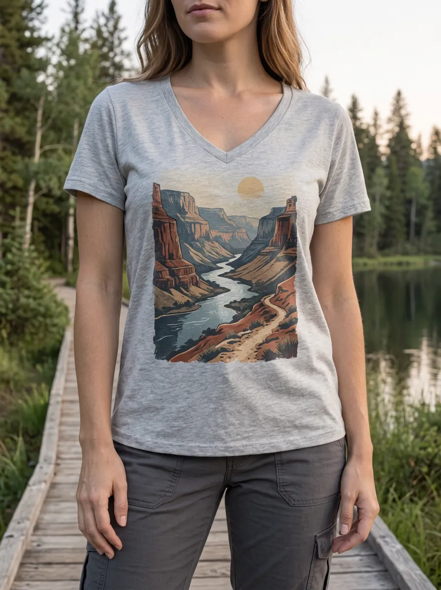 Women's Grand Canyon Nature Lover River Landscape Printed V-Neck T-Shirt