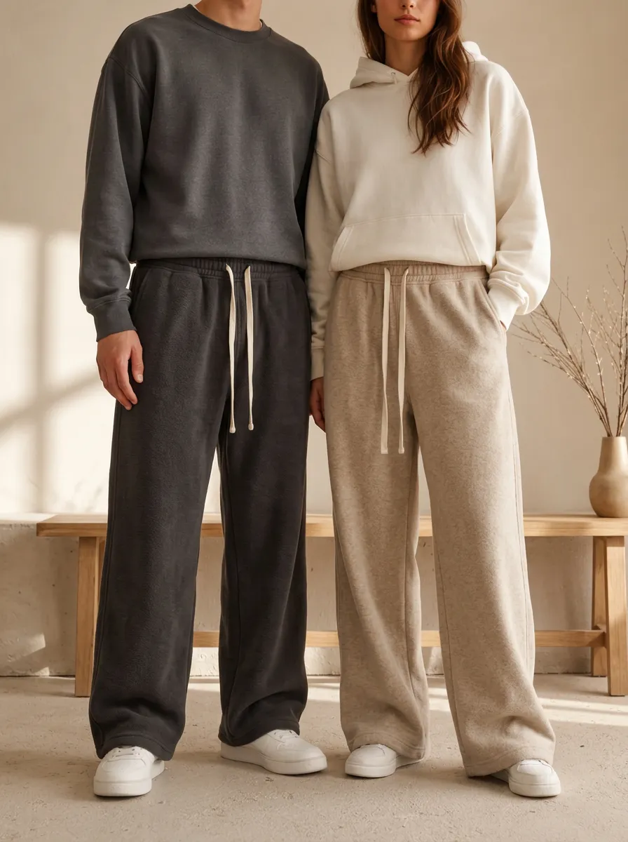 Unisex Fleece Casual Wide-Leg Track Pants