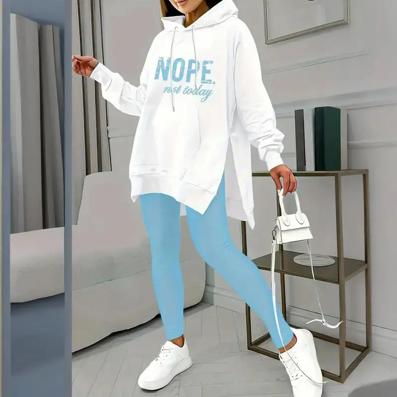 Drawstring Hooded Stretch Women's Matching Set