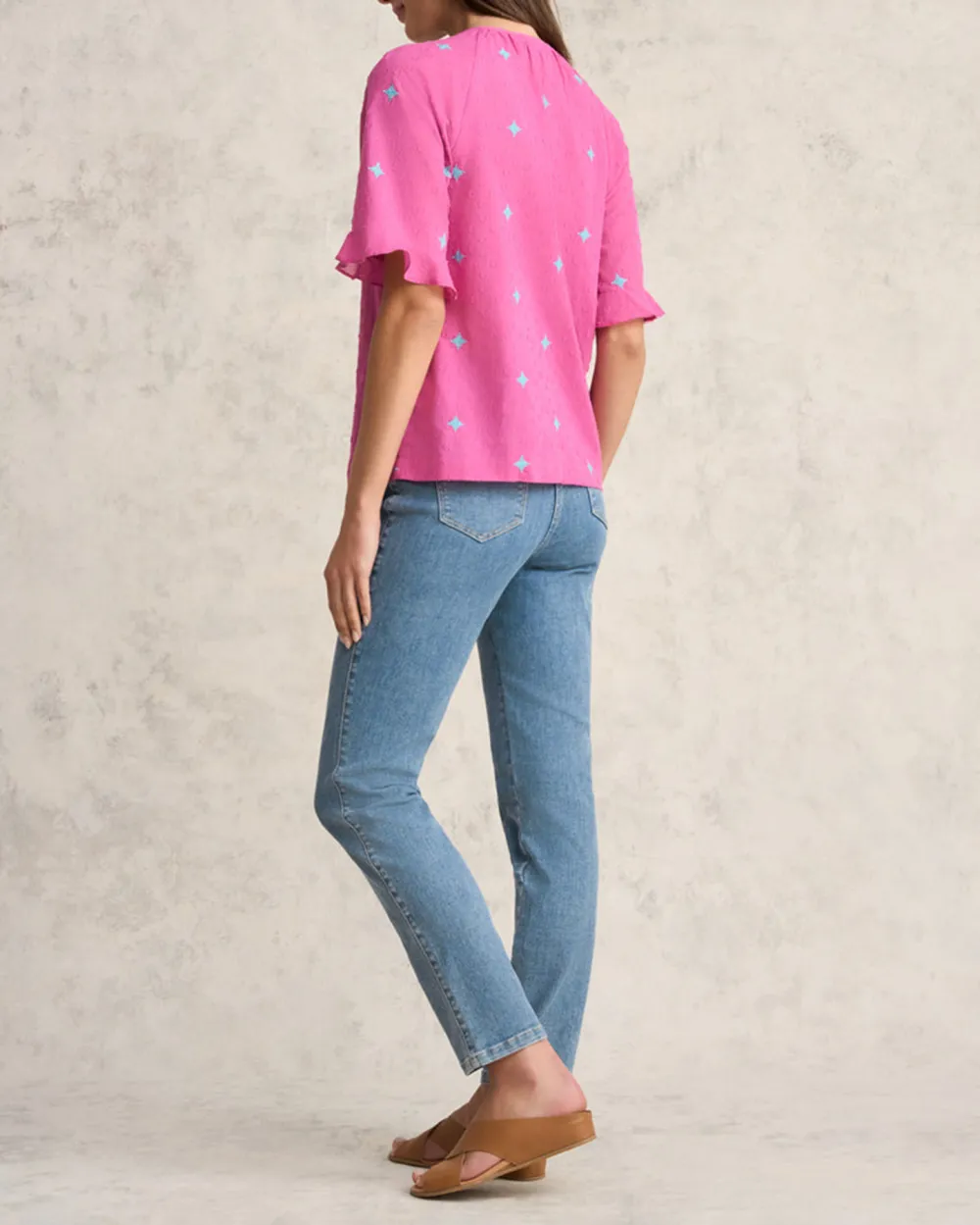 Flutter Sleeve Embroidered Blouse