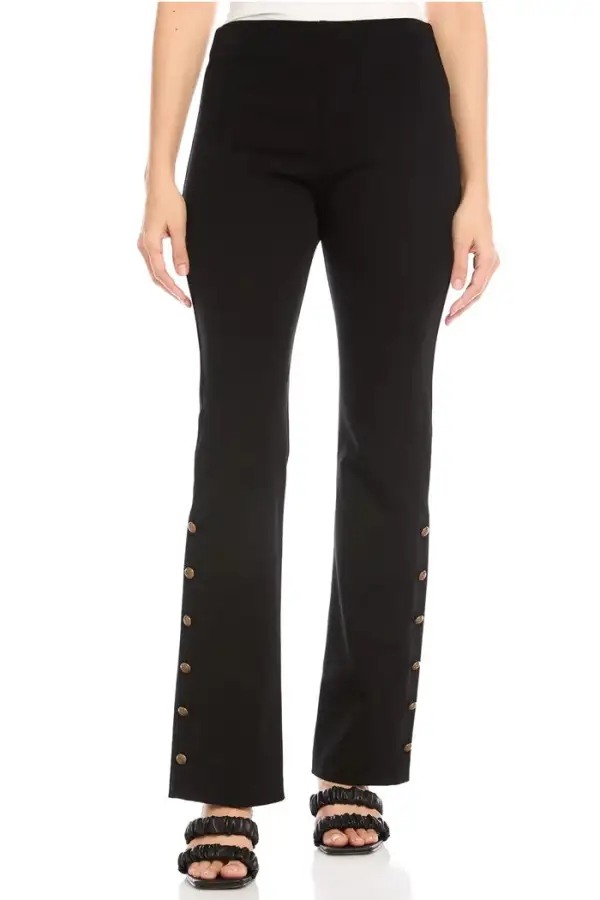 Women's Black Button Up Hem Straight Pants