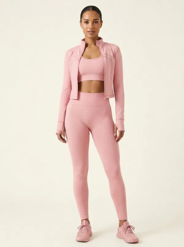 Training Textured Detail Seamless Design Edit Women's Three Piece Activewear Set