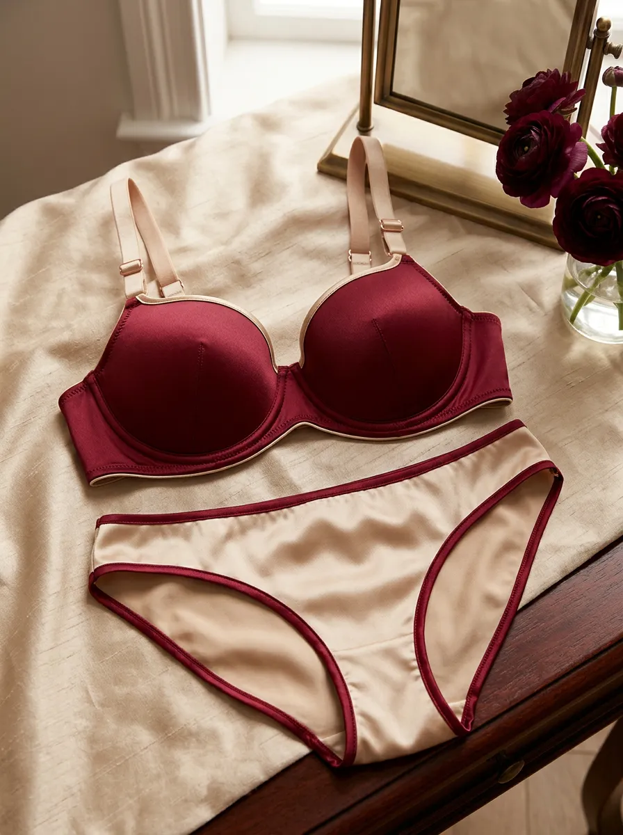 Women's And Champagne Contrast Trim Lingerie Set