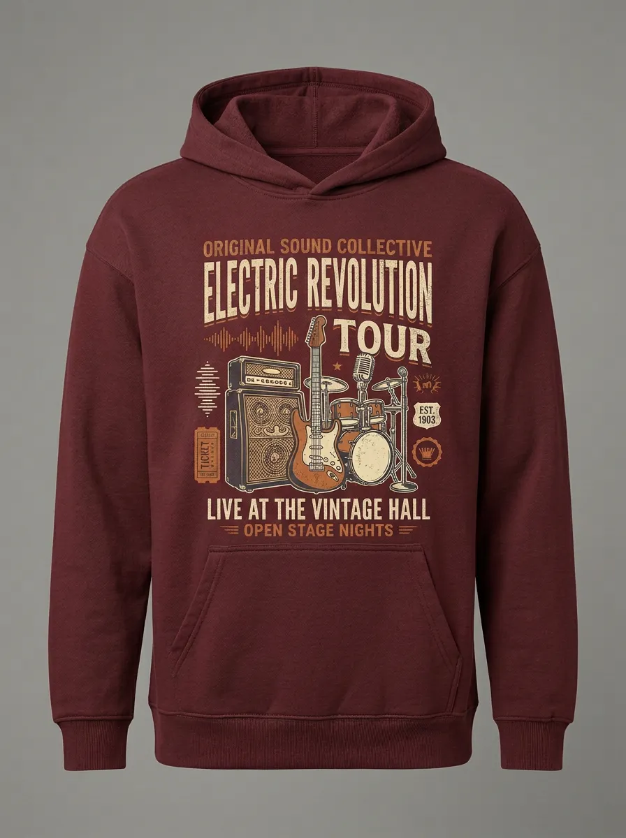 Men‘s Rock Music Lover Electric Guitar Drum Printed Hoodie