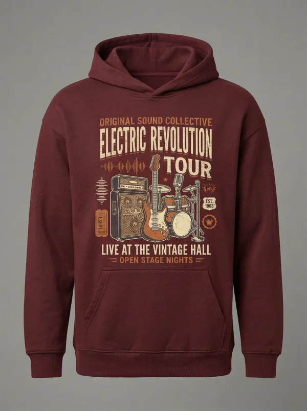 Men‘s Rock Music Lover Electric Guitar Drum Printed Hoodie