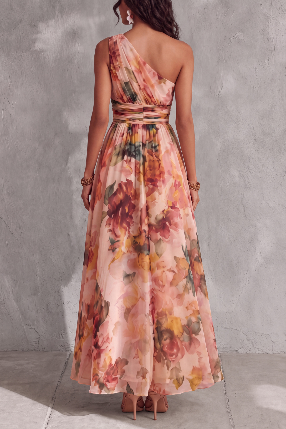 One Shoulder Floral Maxi Dress