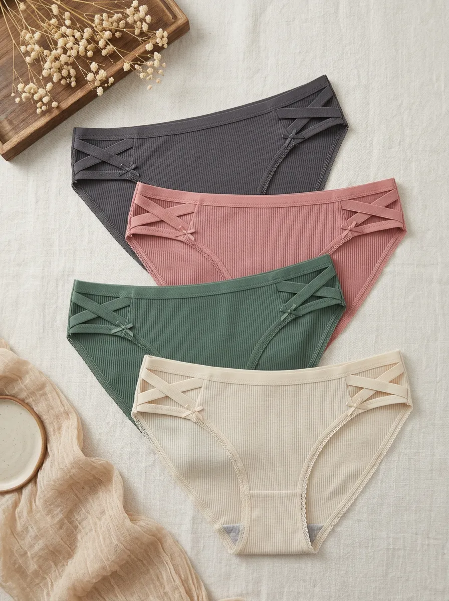Women's Crisscross Bow Ribbed 4-Pack Panties