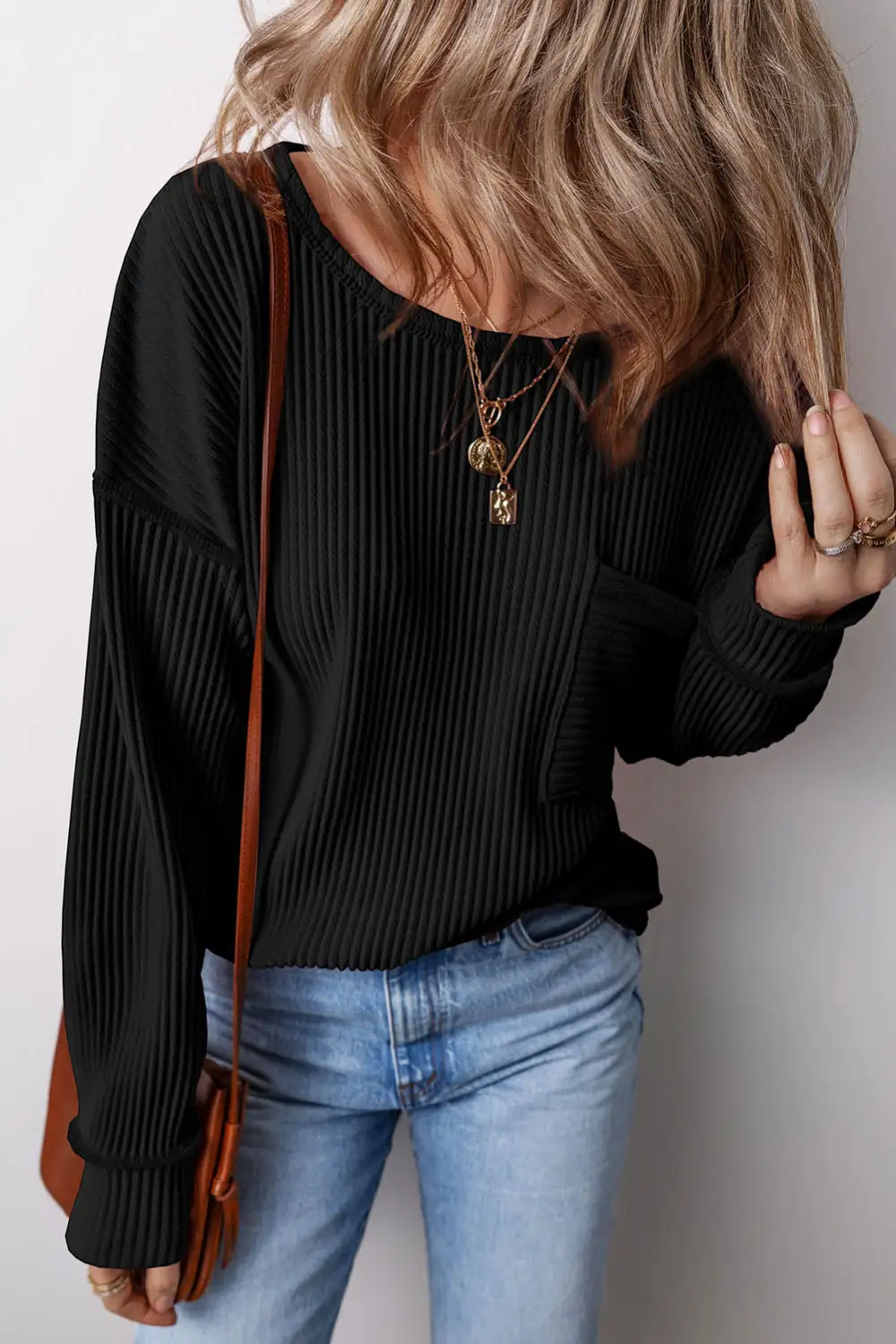 Women's Solid Corded Long Sleeve Top
