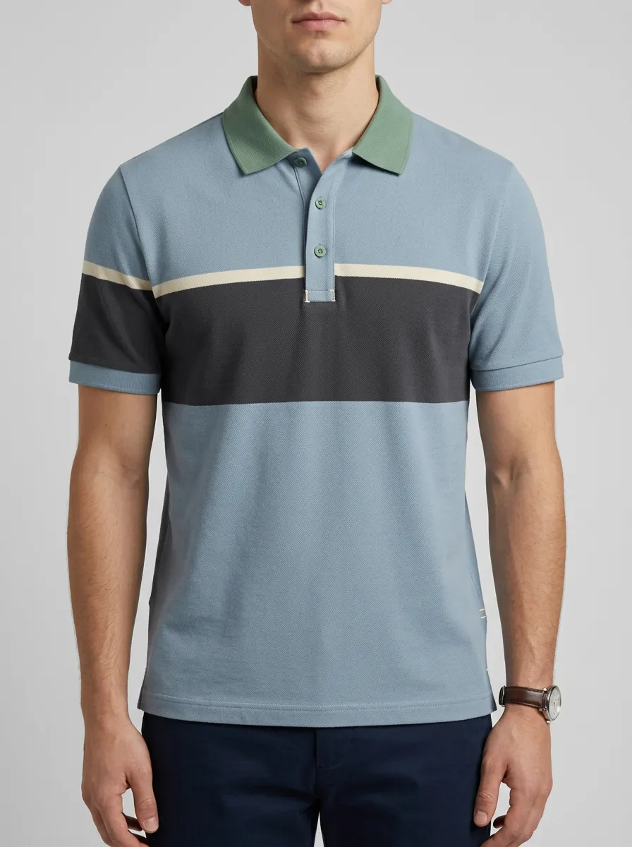 Men's Classic Smart Casual Colorblock Stripe Printed Polo Shirt