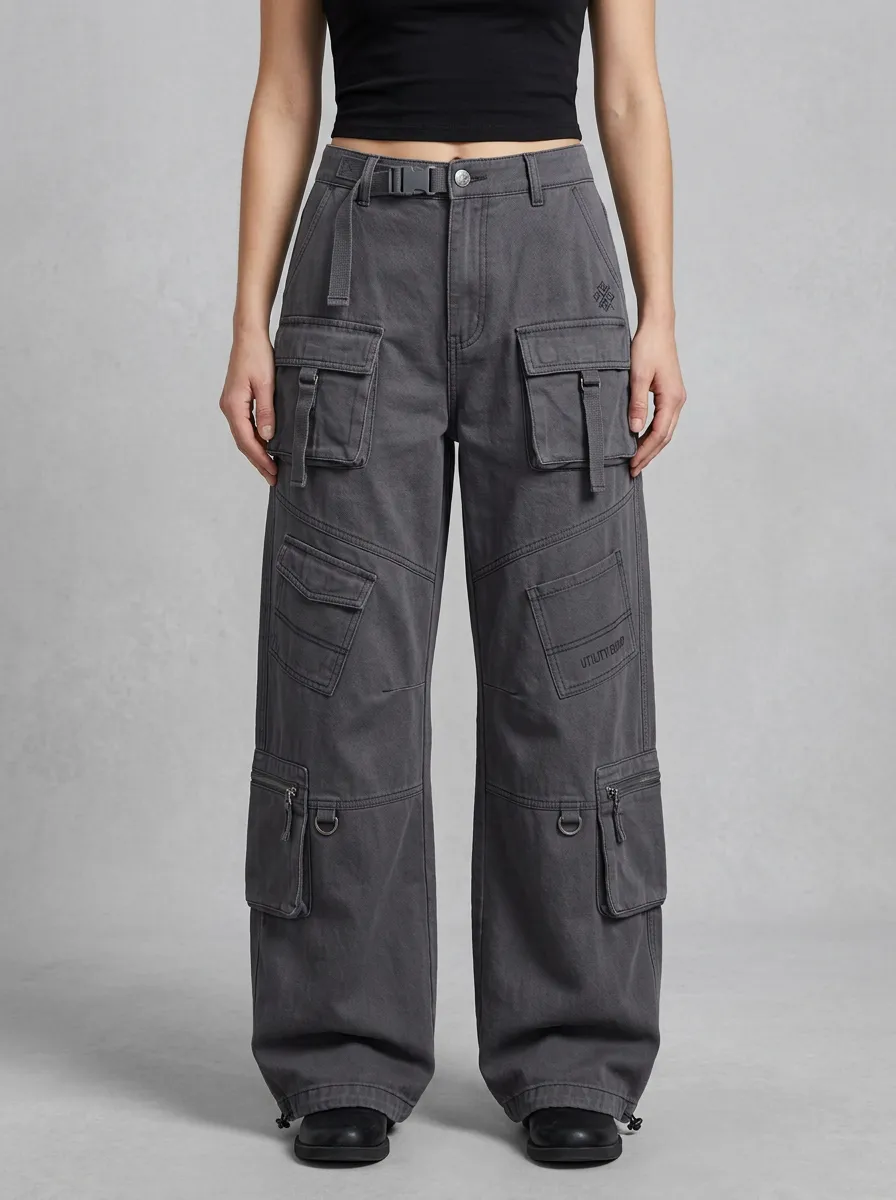 Minimal Utility Style Multi Pocket Silhouette Women's Multi Pocket Cargo Pants
