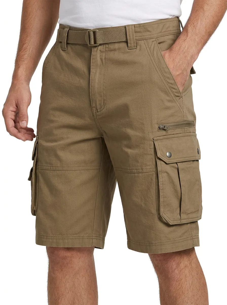 Men's Integrated Web Belt Zip Cargo Pockets Snap Cargo Pockets Cargo Shorts