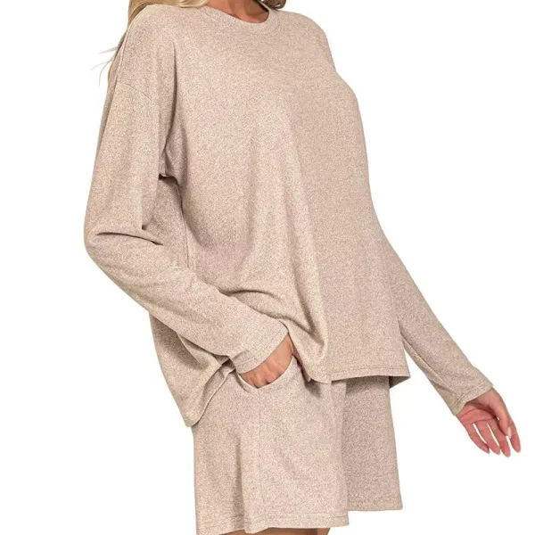 Textured Soft Melange Long Sleeve Tee and Shorts Set