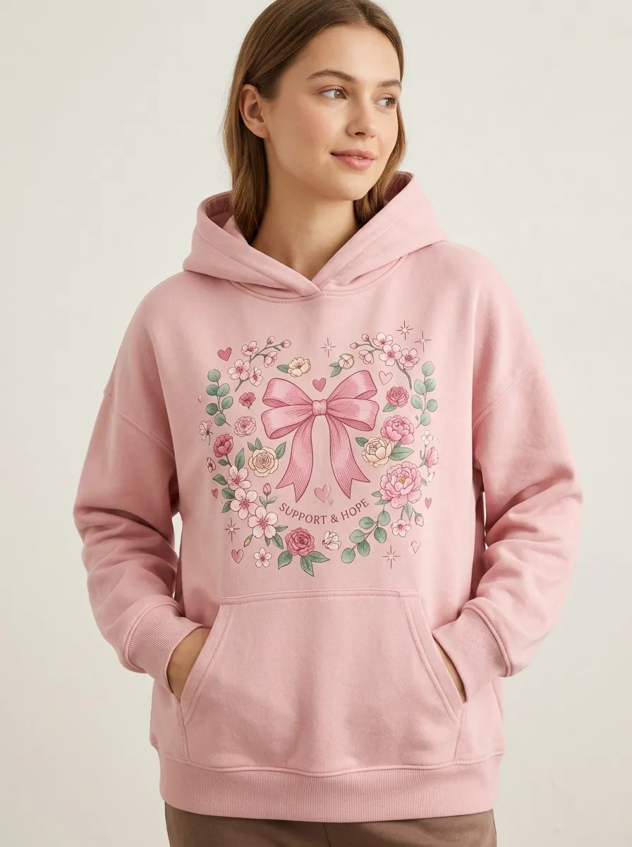 Women's Harmony Floral Breast Cancer Awareness Hoodie