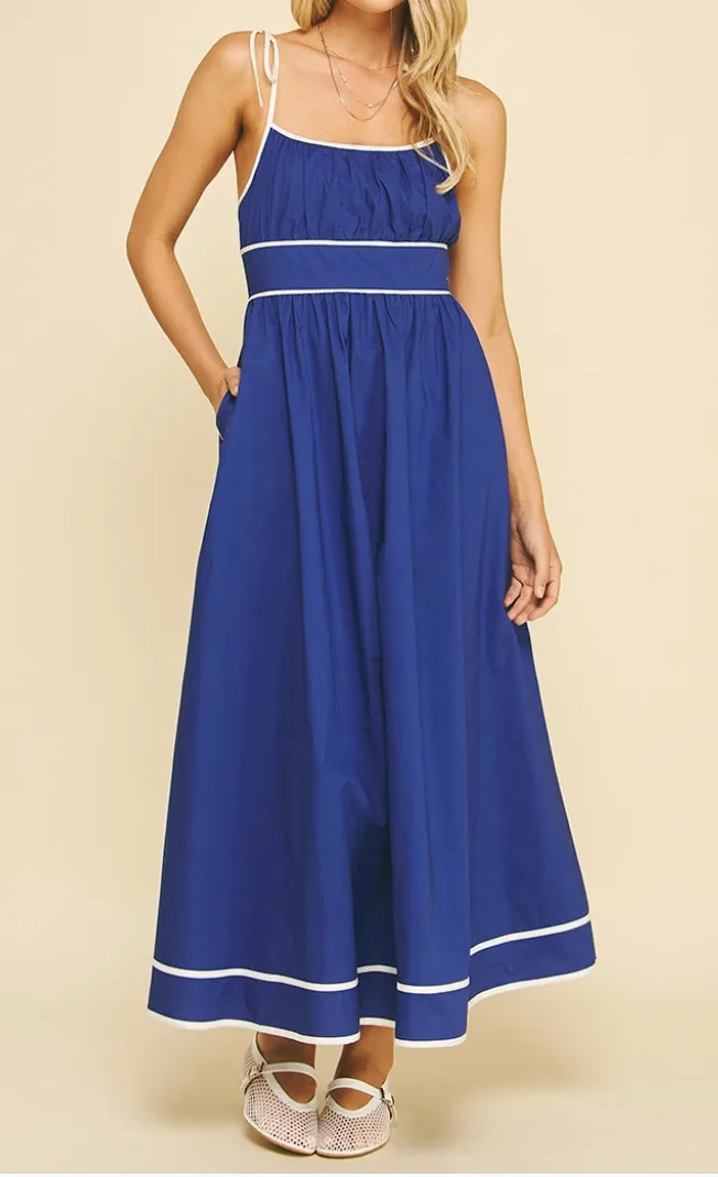 Cobalt Blue Contrast Strap Maxi Dress