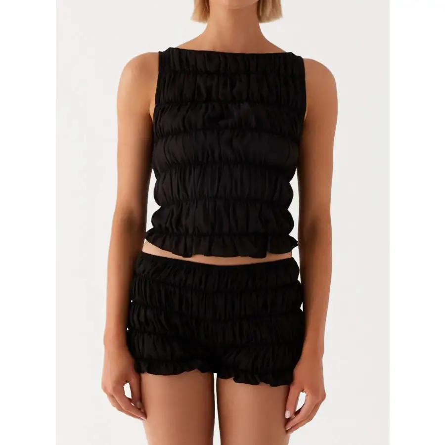Ruched Texture Tank and Shorts Two Piece Set