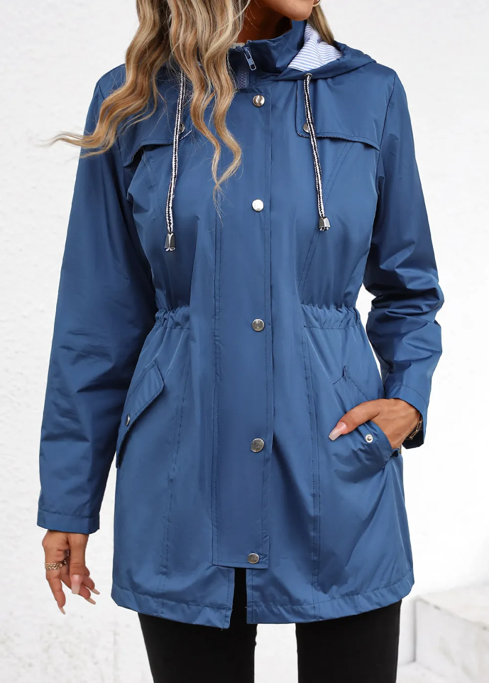 Dusty Blue Pocket Long Sleeve Turtleneck Coat