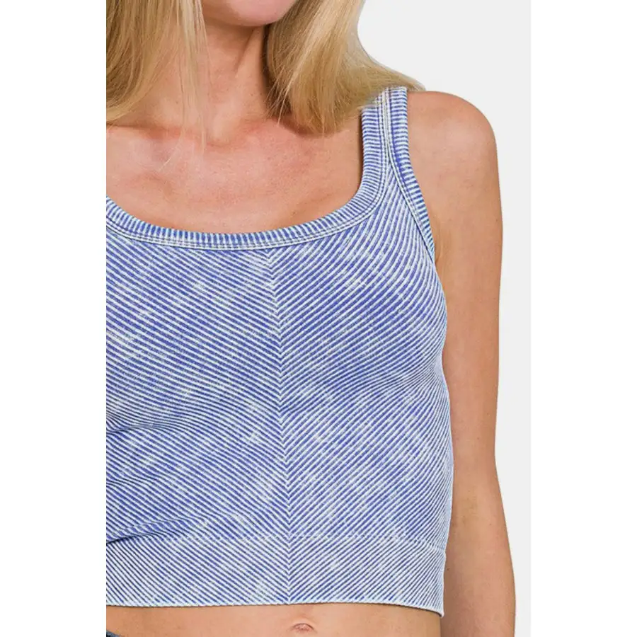 Washed Ribbed Scoop Neck Wide Strap Tank