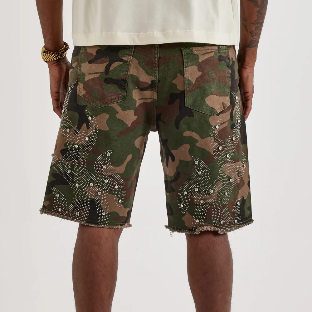 Rhinestone Flame Cutoff Shorts