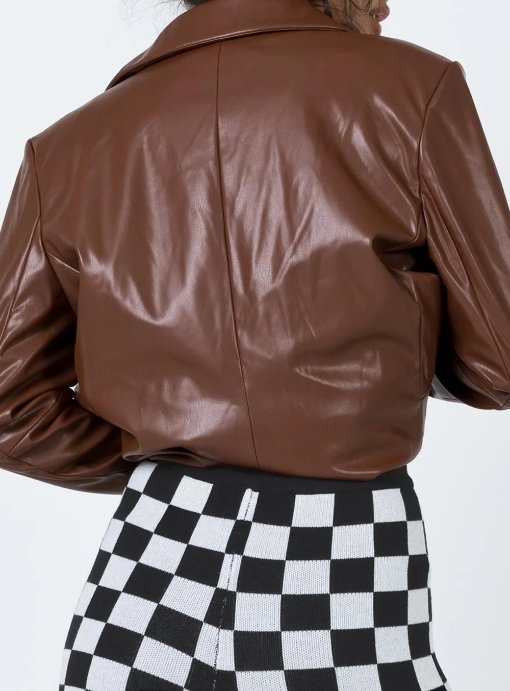Brown Layered Look Faux Leather Blazer