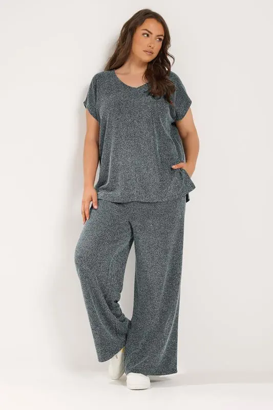 Grey Textured Knit V-Neck Top
