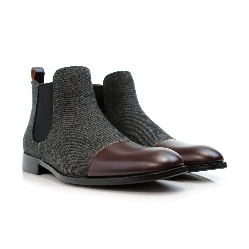 Faux-Leather Two-Tone Slip-On Chelsea Boots