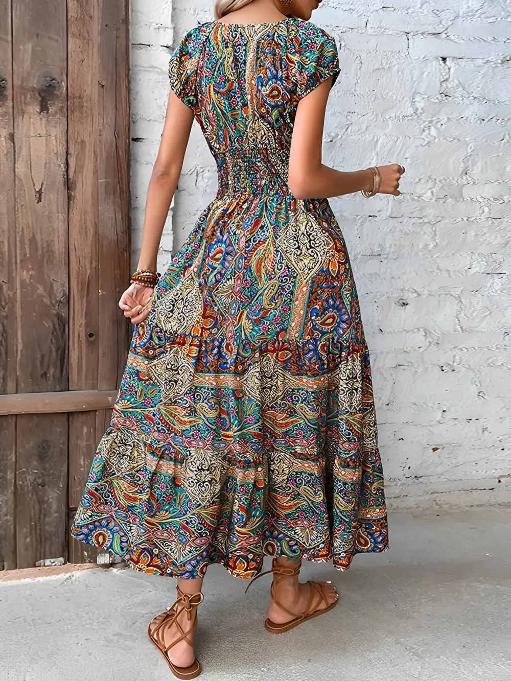 V-Neck High-Waist Maxi Dress