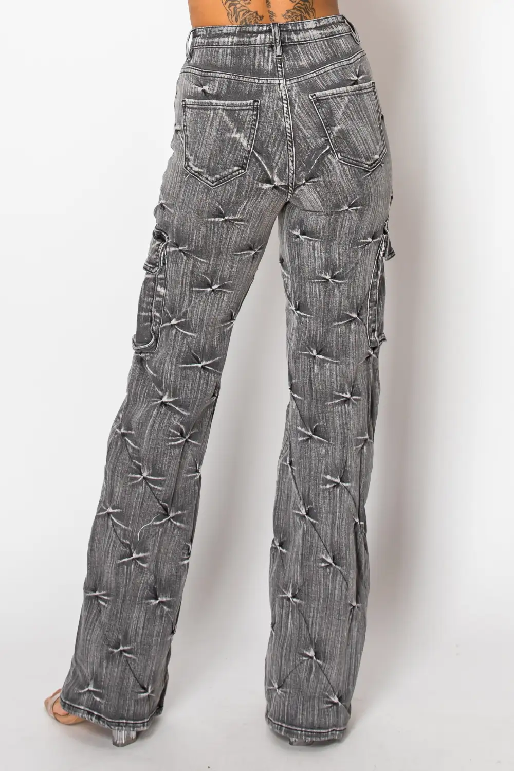 High-Rise Straight-Leg Distressed Cargo Jeans