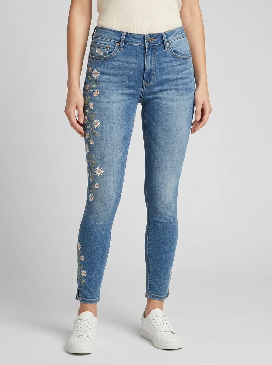 Women's Bennett Floral Daisy Embroidered Graphic Slim Jeans