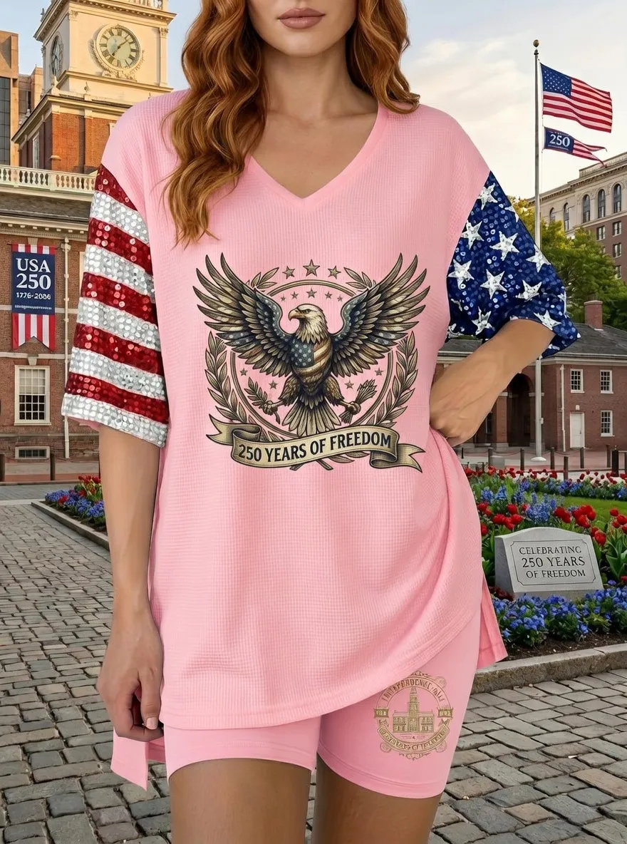 Women's USA 250th Anniversary Eagle Flag Sequin Printed Set