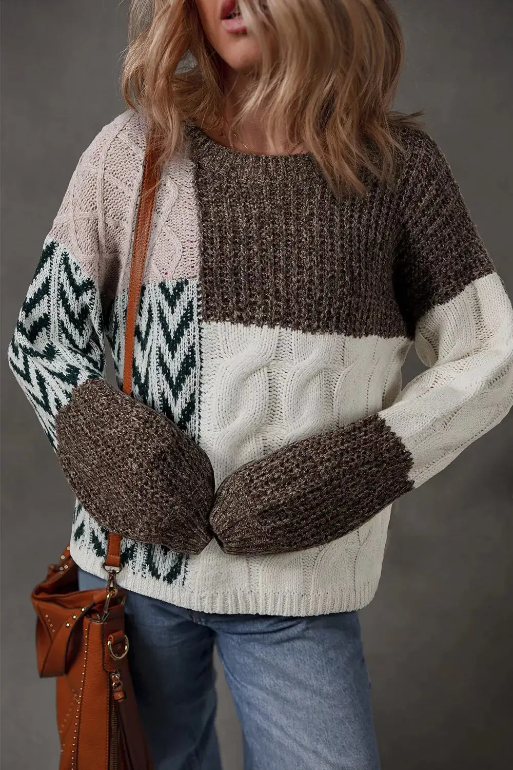 Cable Knit Color Block Sweater