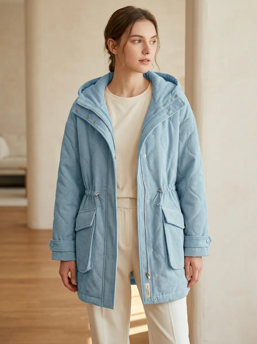 Quilted Corduroy Hooded Jacket