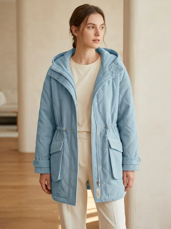 Quilted Corduroy Hooded Jacket