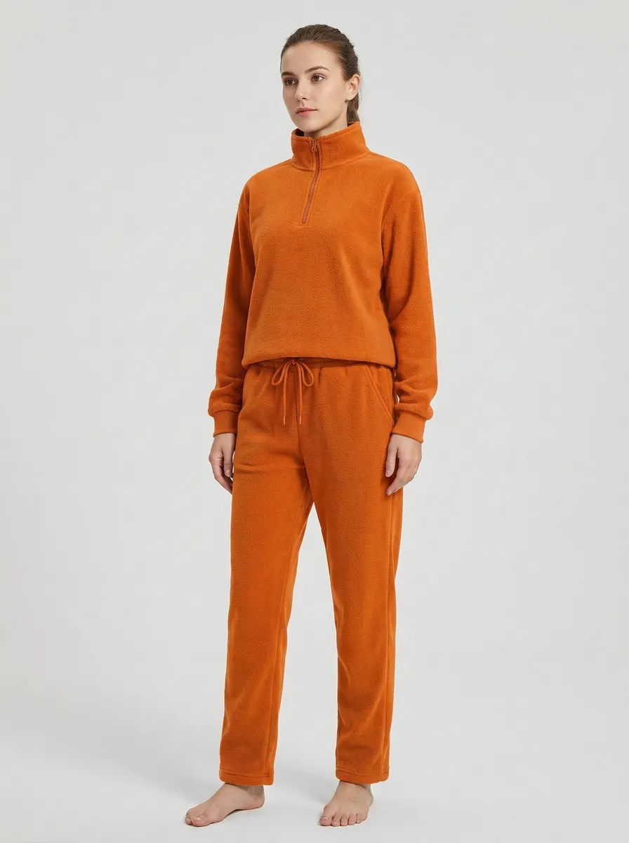 Women's Quarter-Zip Pullover And Straight-Leg Trouser Fleece Lounge Set