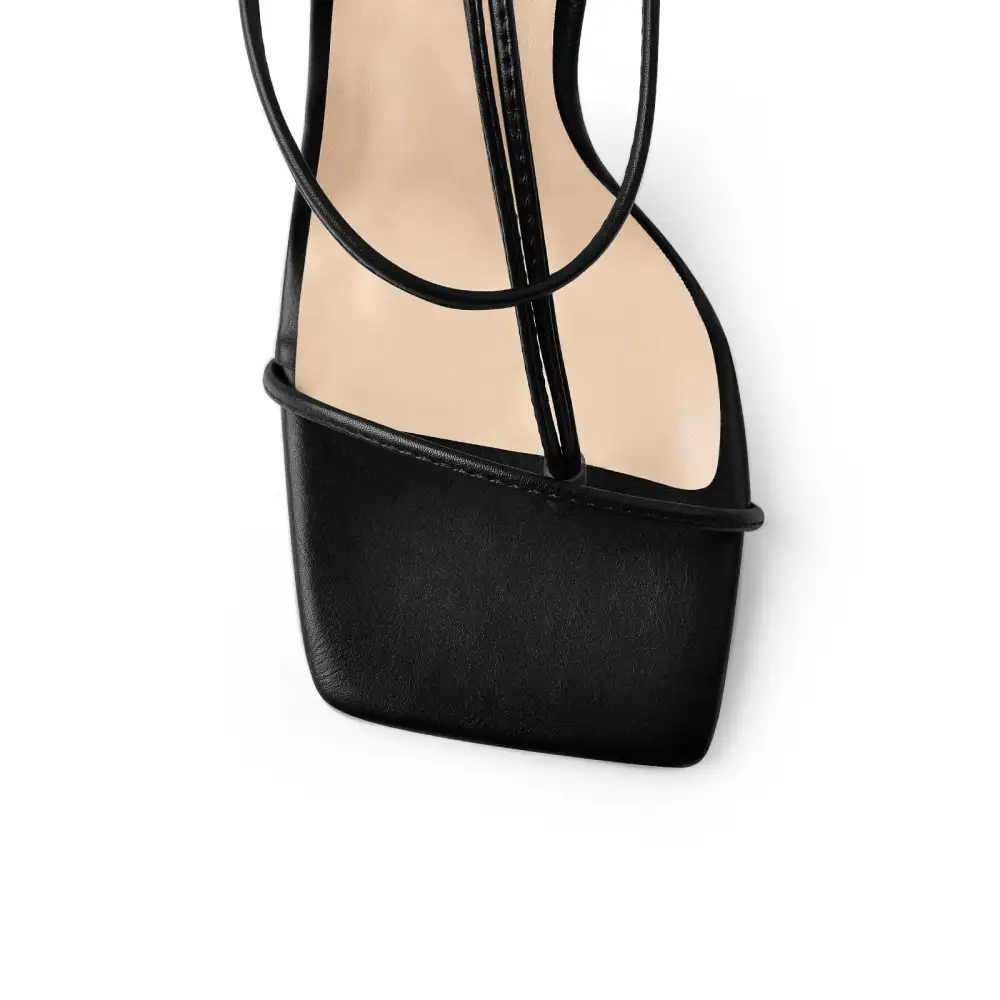 Ankle Strap Square Toe Chunky Heel Sandals