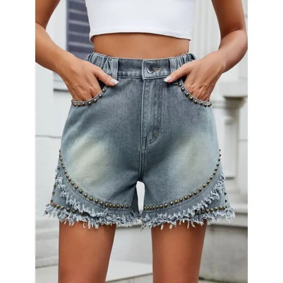Raw Hem Pocketed Washed Denim Shorts