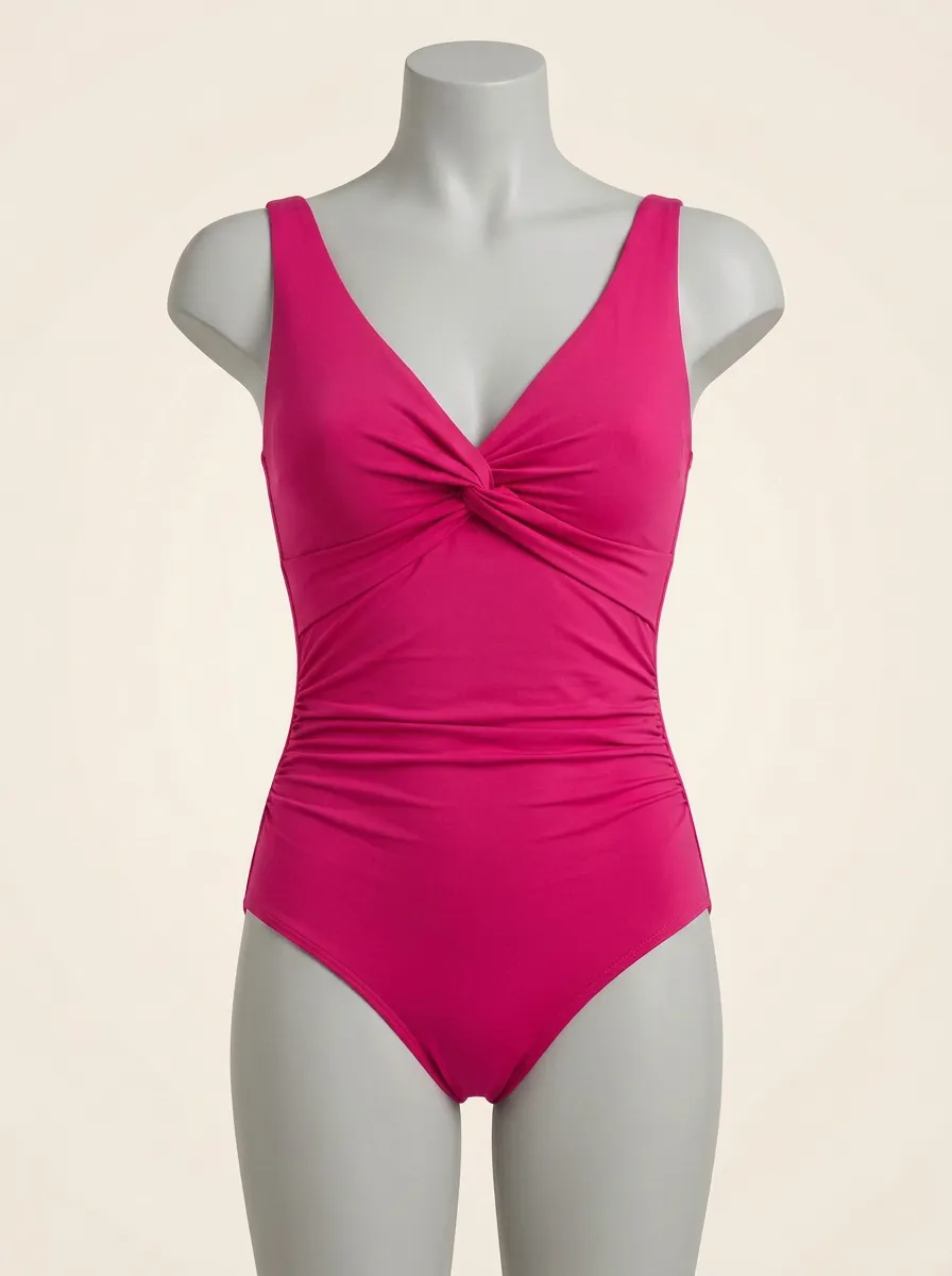 Classic Design Twist-Front Ruched One-Piece Swimsuit