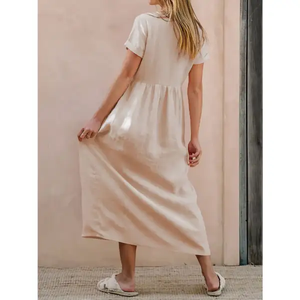 Sleeve V-Neck Short Sleeve Midi Dress