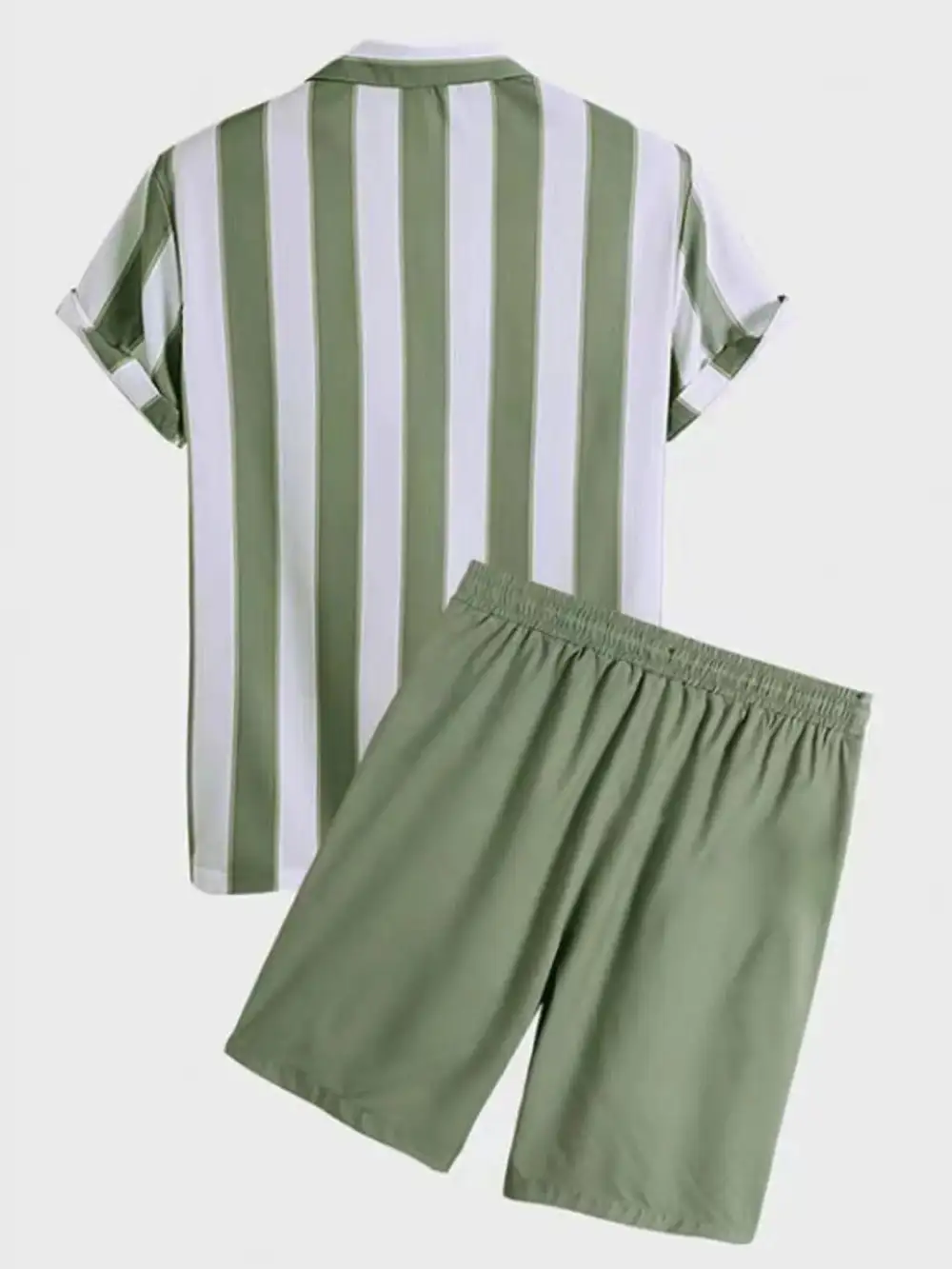 Button Detail Striped Shirt And Shorts Set