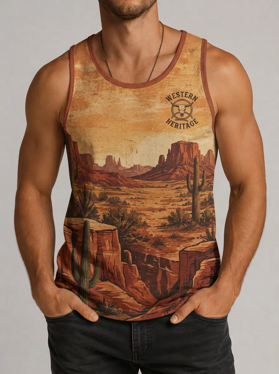 Men's Western Heritage Desert Cactus Printed Tank Top