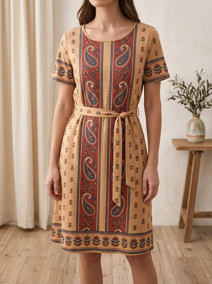 Women's Bohemian Paisley Floral Striped Printed Dress