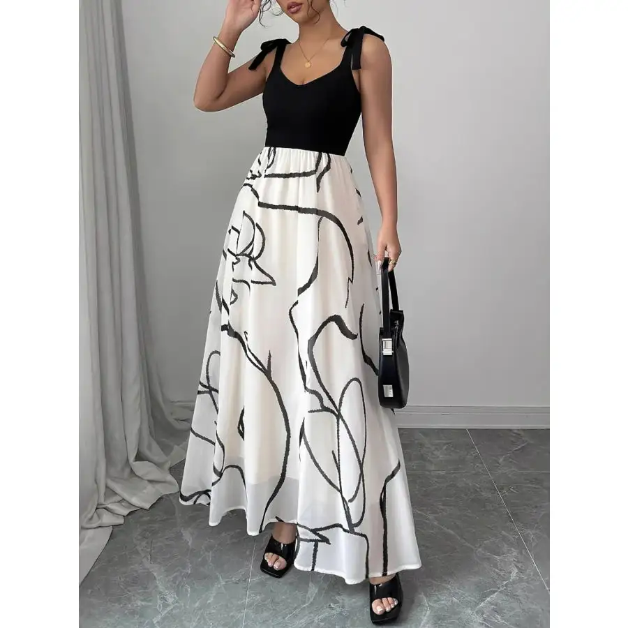 Tie Shoulder V Neck Maxi Dress