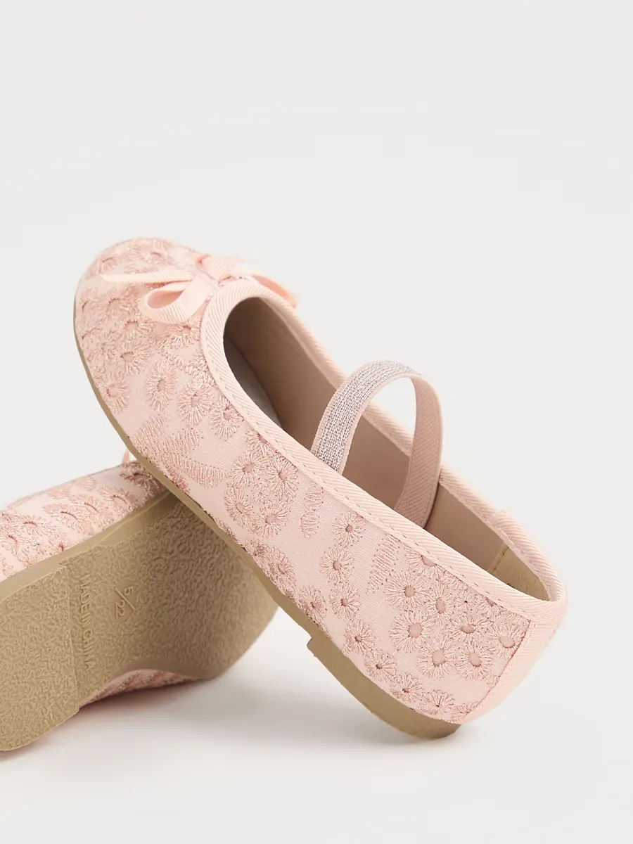 Light Pink Broderie Flower Ballet Shoes