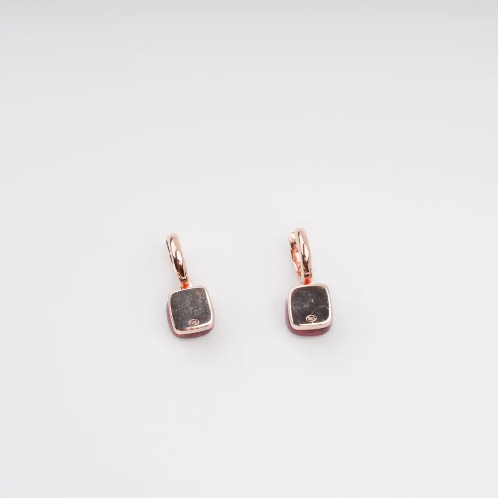 Red Cushion Cut Gemstone Hoop Sterling Silver Earrings
