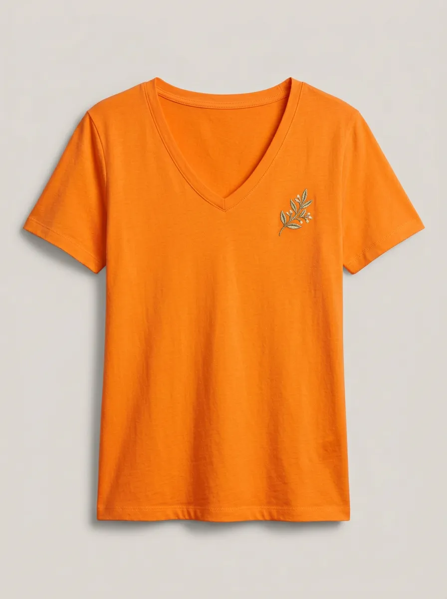 Women's Botanical-Embroidered Regular-Fit V-Neck T-Shirt