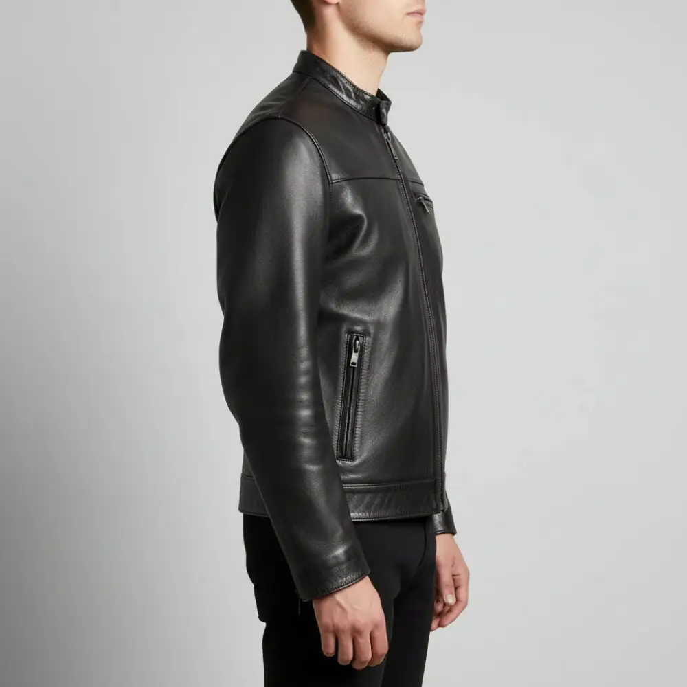 Structured Leather Biker Motorcycle Cafe Racer Jacket