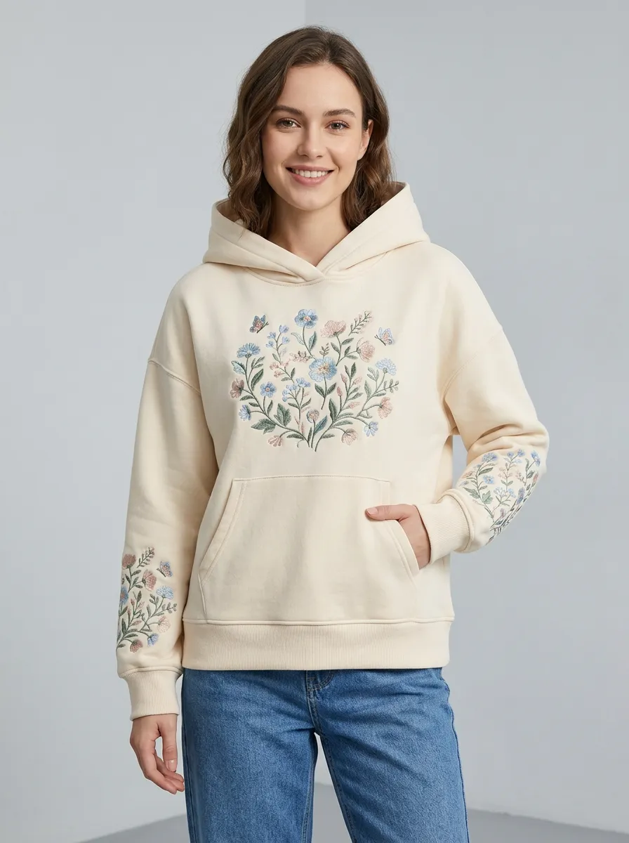 Simple Casual Women's Floral Butterfly Graphic Nature Inspired Hoodie
