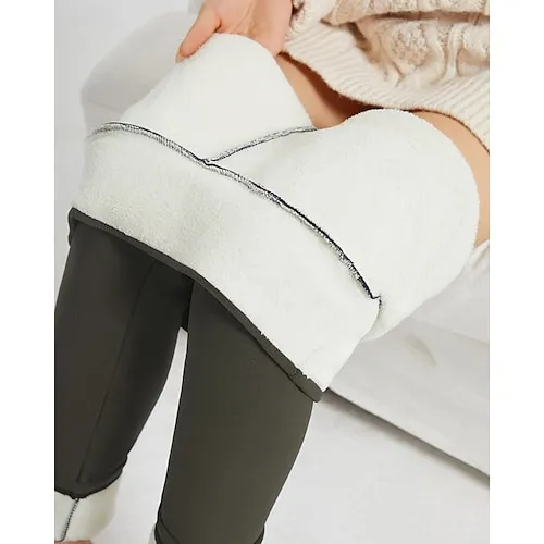 Women's Fleece Lined Leggings Leggings Cozy Fleece Lined Fashion Comfort Full Length High Waist Letter Patchwork Thermal Warm Soft Breathable Micro-elastic Casual Daily Outdoor Black Gray Fall Winter