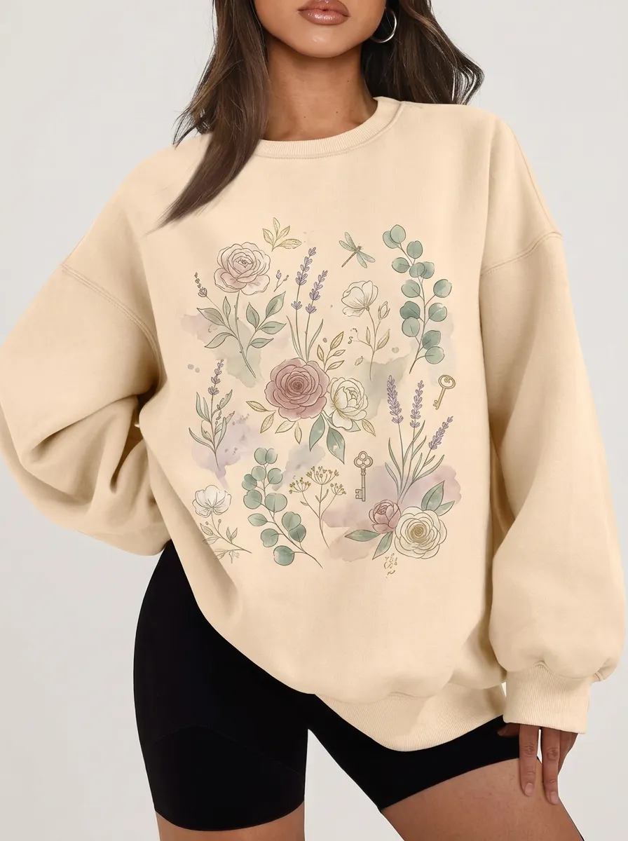 Women's Botanical Garden Floral Key Printed Sweatshirt